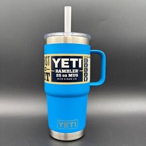 YETI Rambler 25 oz Mug with Straw Lid Big Wave Blue Insulated Cup Scuffs READ